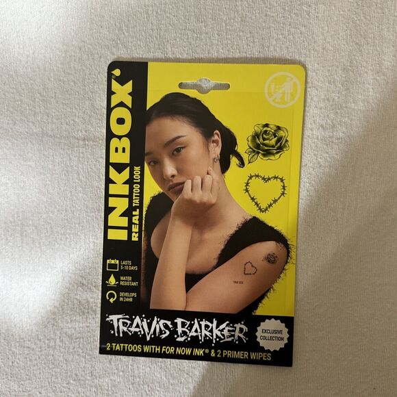Inkbox Temporary Tattoos, Travis Barker, Barbed Wire Heart, Rose - Picture 1 of 4